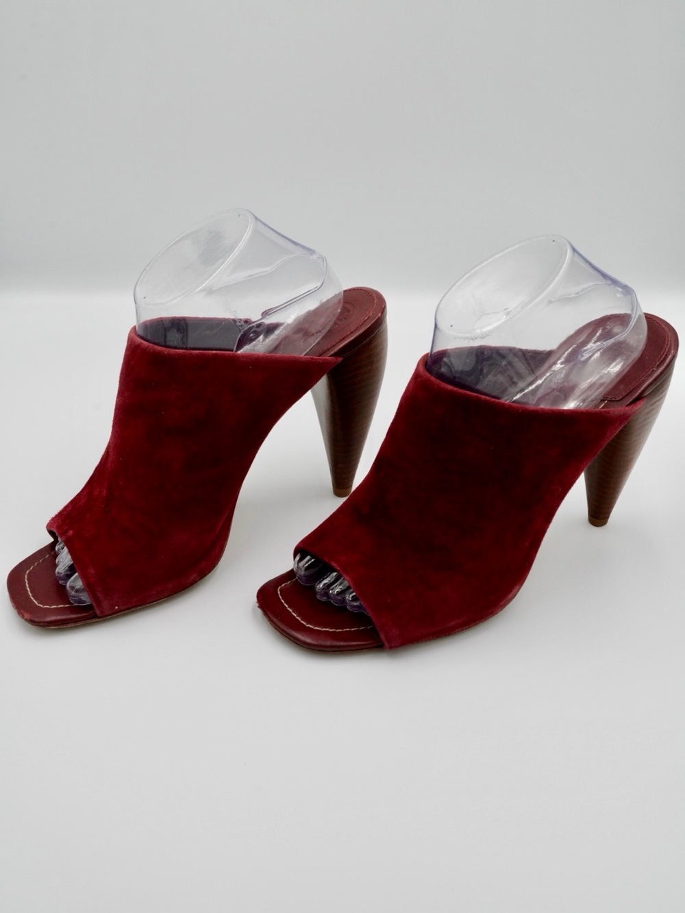 Tory Burch Ellis Burgundy “Port Royal” Suede Cone Heel Mule Pumps Size 10